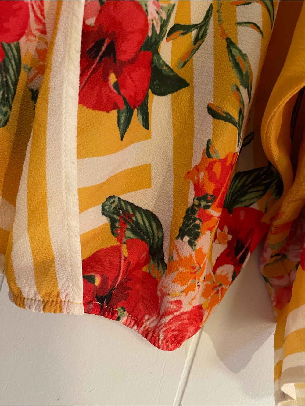 Flying Tomato Yellow Floral V-Neck Kimono Blouse - Picture 3 of 5